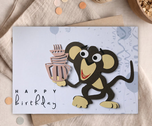 Monkey Handmade Birthday Card |3D Keepsake Greeting Card for Kids