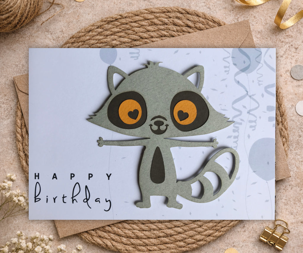 Raccoon Handmade Birthday Card |3D Keepsake Greeting Card for Kids