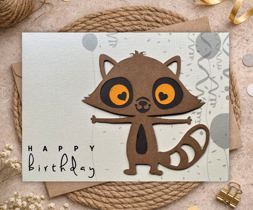 Raccoon Handmade Birthday Card |3D Keepsake Greeting Card for Kids