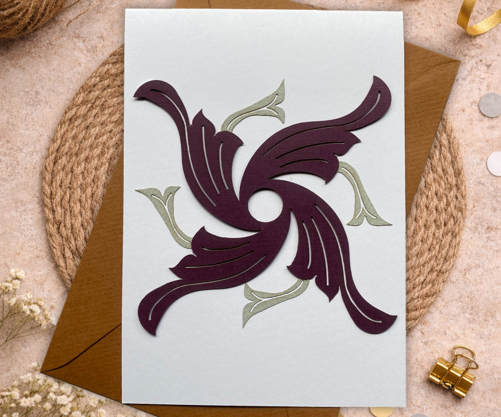 Handmade Swasthika Flower Card | Any Occasion |3D Keepsake Greeting Card