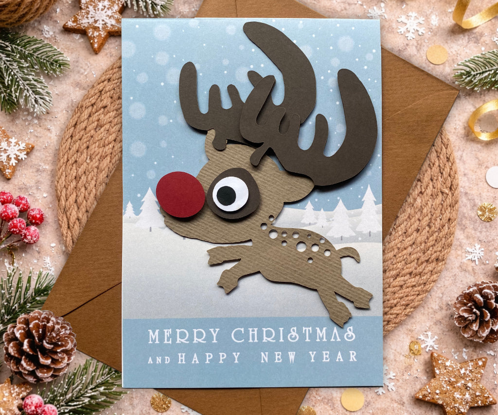 Reindeer Handmade Christmas Card |3D Keepsake Greeting Card