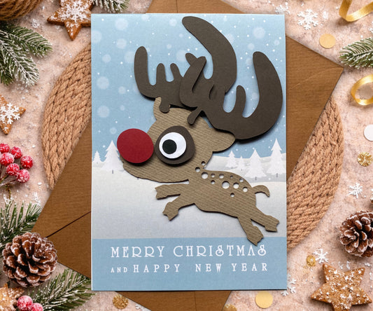 Reindeer Handmade Christmas Card |3D Keepsake Greeting Card