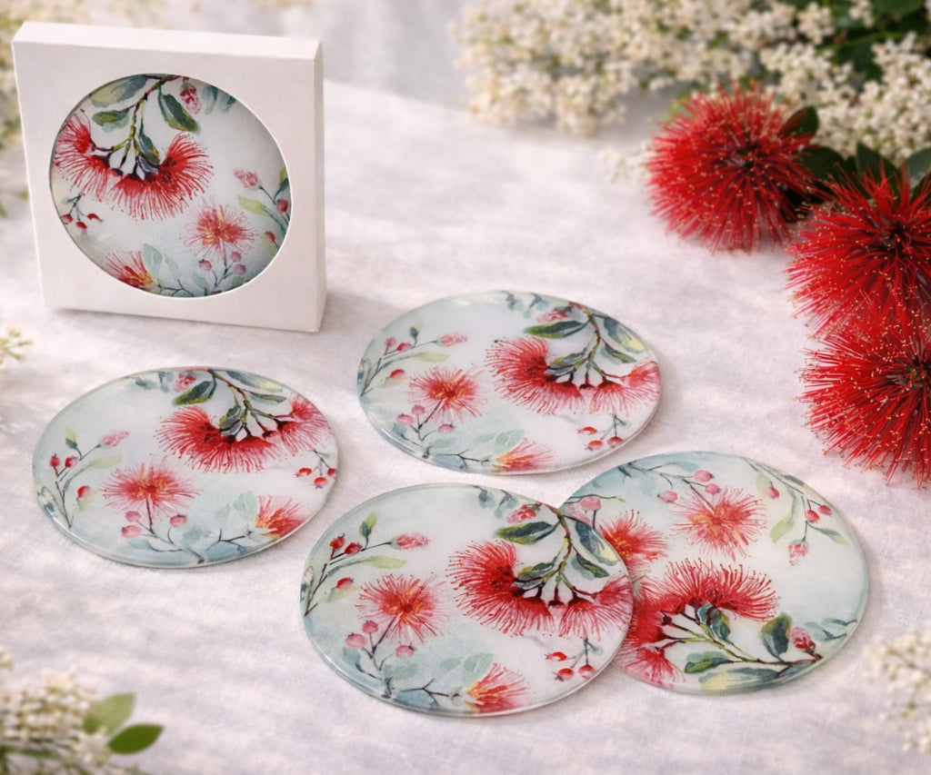 Pōhutukawa Art |  Acrylic Coaster Set