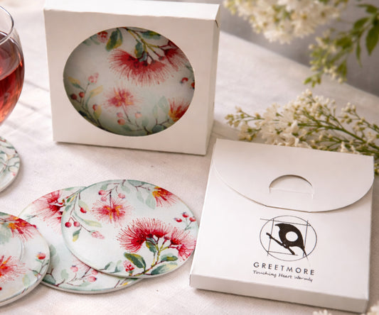Pōhutukawa Art |  Acrylic Coaster Set