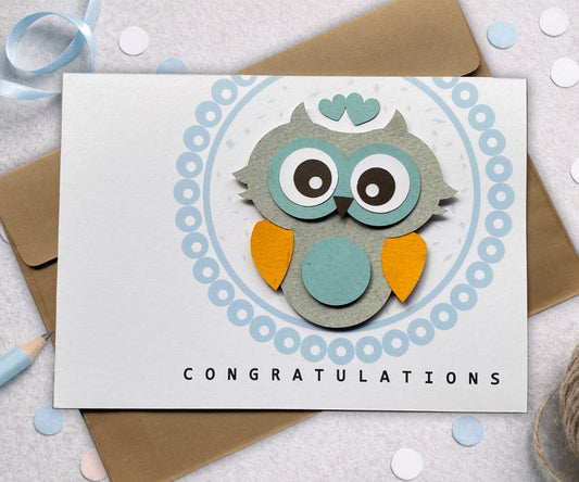 Cute Owl Handmade Congratulations Card | 3D Keepsake Greeting Card
