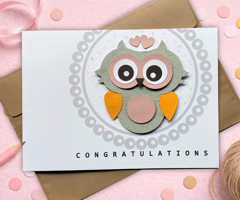 Cute Owl Handmade Congratulations Card | 3D Keepsake Greeting Card